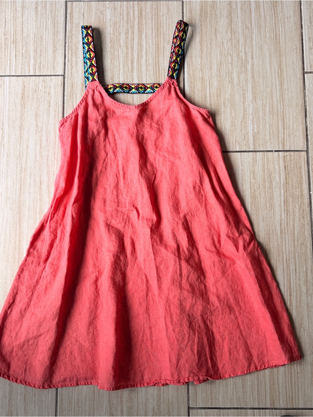 Cynthia Rowley Coral Linen Sundress with Colorful Woven Straps